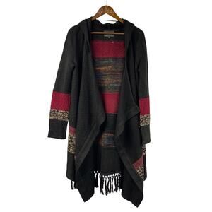 Miss Me Sweater Duster Medium Hooded Fringe Vintage Cardigan